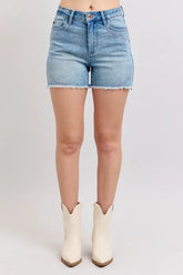 High Waist Western Embroidery Detail Cut Off Denim Shorts Judy Blue